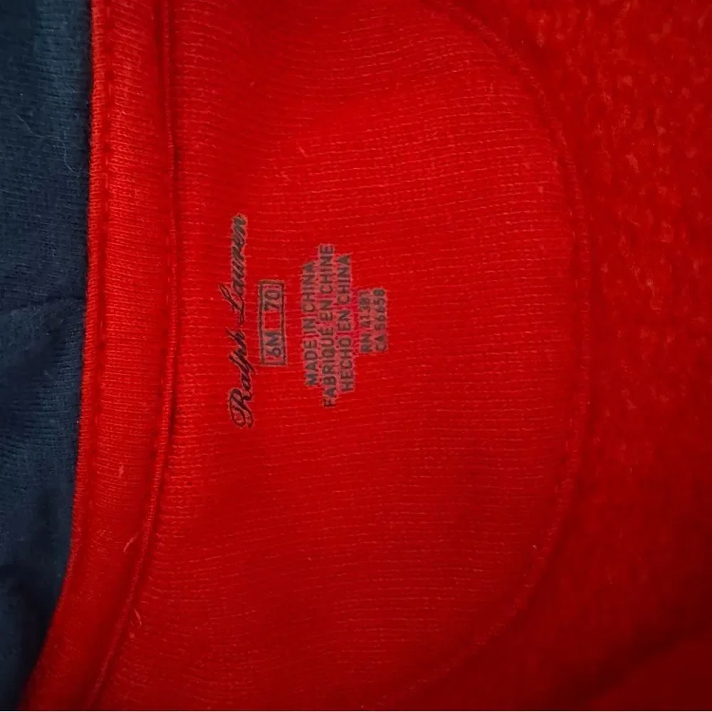 RALPH LAUREN Red Hooded Baby Onesie with Logo 3-6 Mo